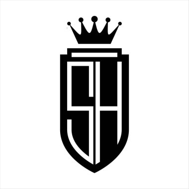 SH Vektör logosu Kraliyet Taç Minimalist baş harfleri, zarif bir stil ve iç kalkan çizgisi.