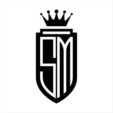 SM Vektör logosu Kraliyet Taç Minimalist baş harfleri, zarif bir stil ve iç kalkan çizgisi.
