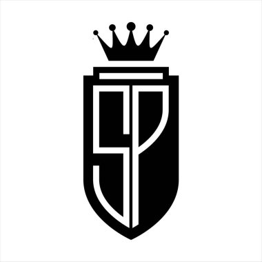 SP Vektör logosu, kraliyet tacının baş harfleri, minimalist, kalkanın iç hatlarıyla zarif bir tarz.