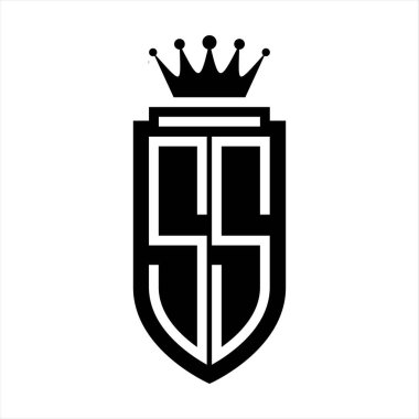 SS Vektör logosu Kraliyet Kraliyet Taç Minimalist 'i ile baş harf kalkanı, kalkanın iç hatlarıyla zarif bir tarz.