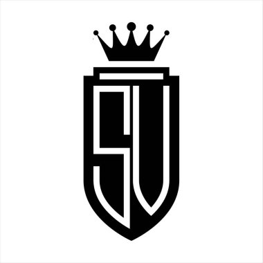 SV Vektör logosu Kraliyet Taç Minimalist baş harfleri, zarif bir stil ve iç kalkan çizgisi.