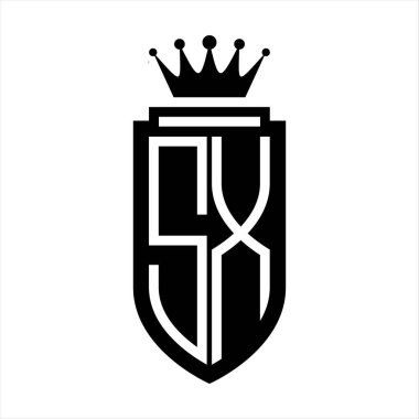 SX Vektör logosu Kraliyet Taç Minimalist baş harfleri, zarif bir stil ve iç kalkan çizgisi.