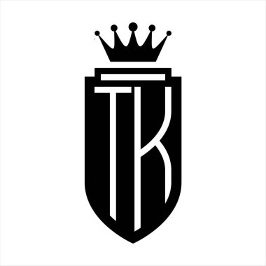 TK Vektör logosu kraliyet tacının baş harfleri minimalist, kalkanın iç hatlarıyla zarif bir tarz.
