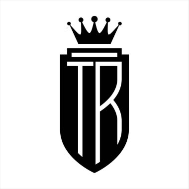 TR Vektör logosu Kraliyet Taç Minimalist baş harfleri, zarif bir stil ve iç kalkan çizgisi.