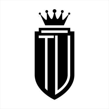 TU Vektör logosu Kraliyet Taç Minimalist baş harfleri, zarif bir stil ve iç kalkan çizgisi.