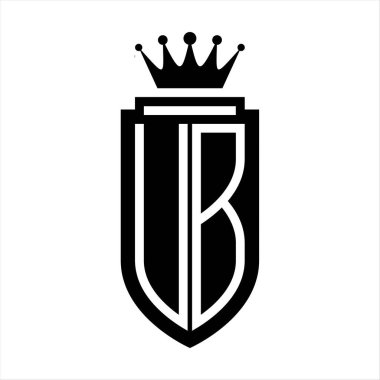 UB Vektör logosu Kraliyet Taç Minimalist baş harfleri, zarif bir stil ve iç kalkan çizgisi.