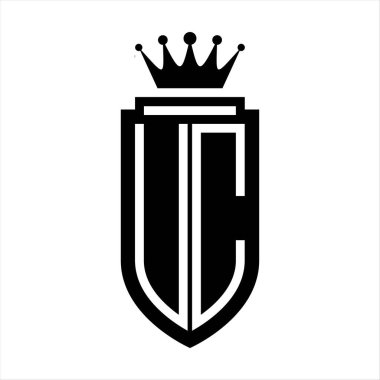 UC Vektör logosu Kraliyet Taç Minimalist baş harfleri, zarif bir stil ve iç kalkan çizgisi.