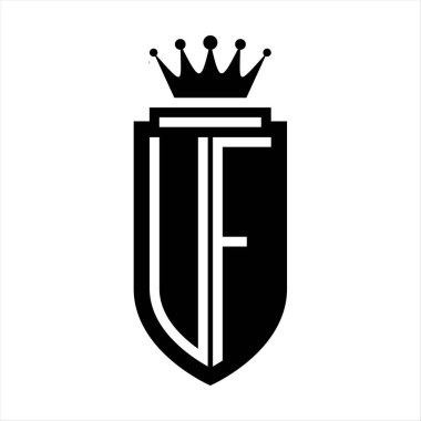 UF Vektör logosu Kraliyet Taç Minimalist baş harfleri, zarif bir stil ve iç kalkan çizgisi.