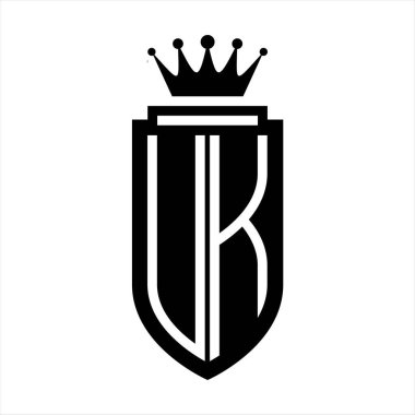 Birleşik Krallık Vektör logosu kraliyet taç minimalist baş harfleri, kalkanın iç hatları ile zarif bir tarz.