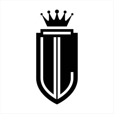 UL Vektör logosu Kraliyet Taç Minimalist baş harfleri, zarif bir stil ve iç kalkan çizgisi.