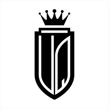 UQ Vektör logosu Kraliyet Taç Minimalist baş harfleri, zarif bir stil ve iç kalkan çizgisi.
