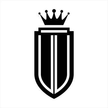 UU Vektör logosu Kraliyet Taç Minimalist baş harfleri, zarif bir stil ve iç kalkan çizgisi.