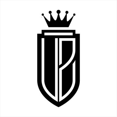 UZ Vektör logosu Kraliyet Taç Minimalist baş harfleri, zarif bir stil ve iç kalkan çizgisi.
