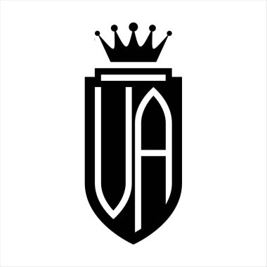 VA Vektör logosu Kraliyet Taç Minimalist baş harfleri, zarif bir stil ve iç kalkan çizgisi.