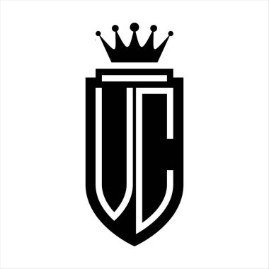 VC Vektör logosu Kraliyet Taç Minimalist baş harfleri, zarif bir stil ve iç kalkan çizgisi.