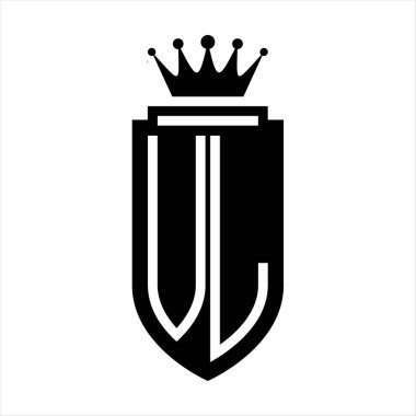 VL Vektör logosu Kraliyet Taç Minimalist baş harfleri, zarif bir stil ve iç kalkan çizgisi.