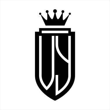 VY Vektör logosu Kraliyet Taç Minimalist baş harfleri, zarif bir stil ve iç kalkan çizgisi.