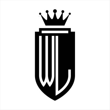 WL Vektör logosu Kraliyet Taç Minimalist baş harfleri, zarif bir stil ve iç kalkan çizgisi.
