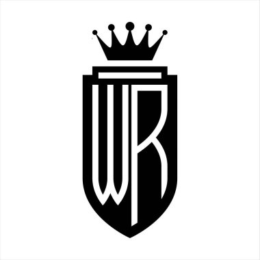 WR Vektör logosu Kraliyet Kraliyet Taç Minimalist baş harfleri, zarif bir stil ve iç kalkan çizgisi.