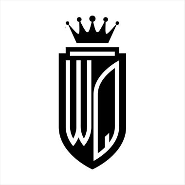 WQ Vektör logosu Kraliyet Taç Minimalist baş harfleri, zarif bir stil ve iç kalkan çizgisi.