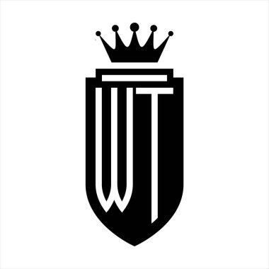 WT Vektör logosu Kraliyet Kraliyet Taç Minimalist baş harfleri, zarif bir stil ve iç kalkan çizgisi.