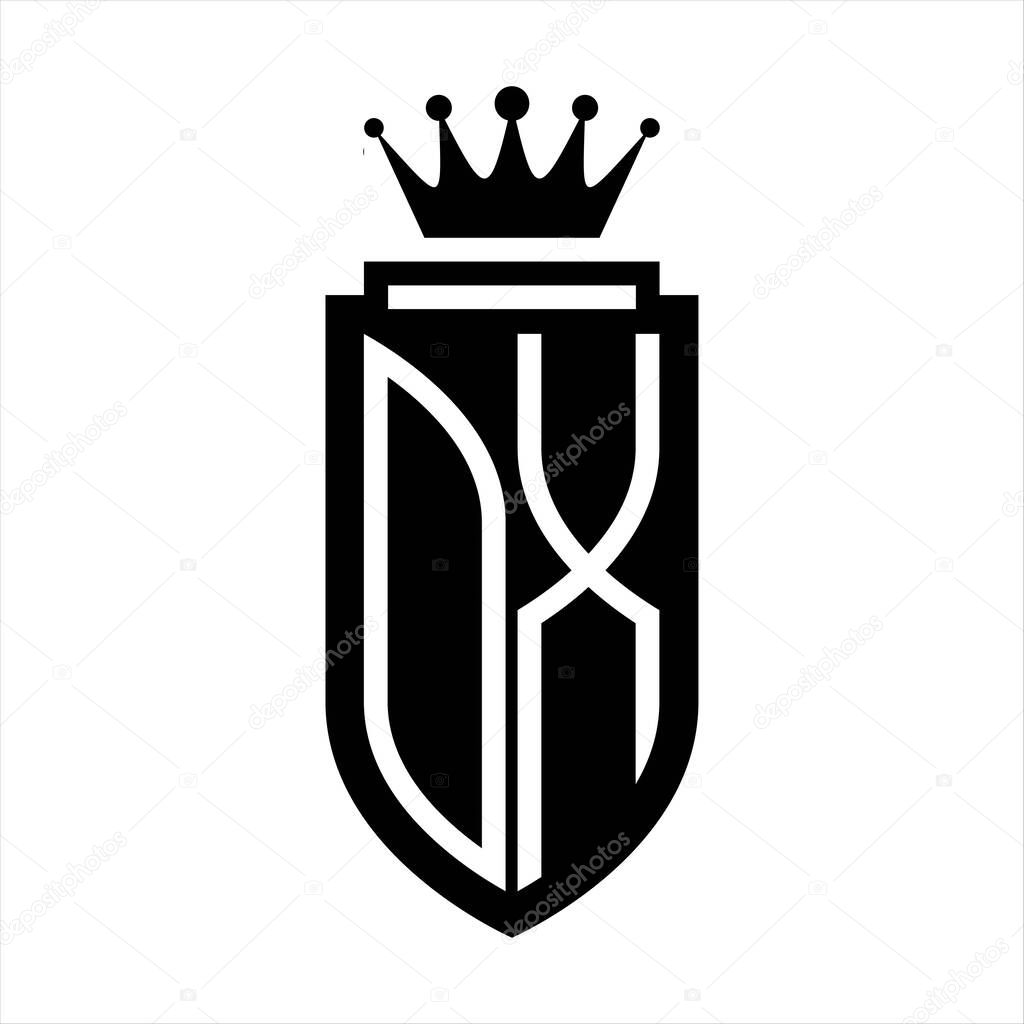 OX Vector logo initials shield with royal crown minimalist, elegant style with inside shield outline