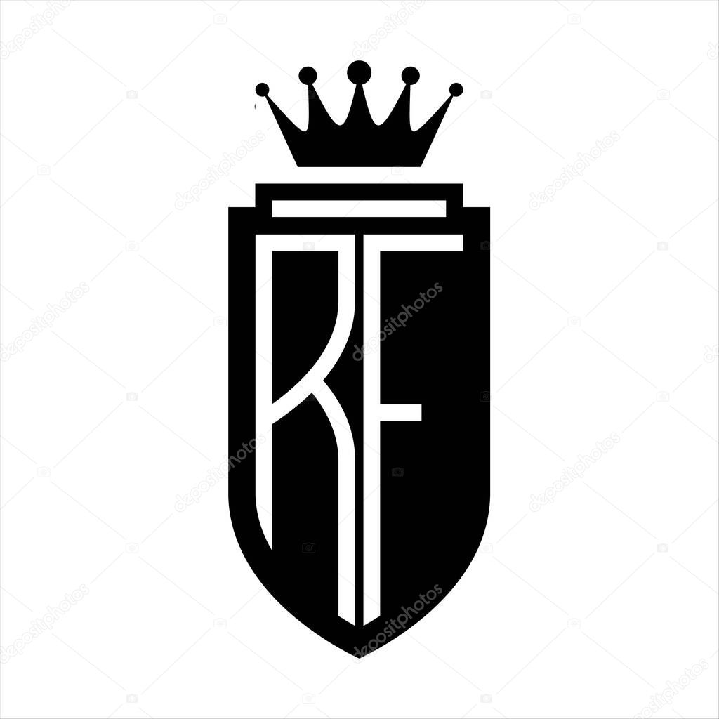 RF Vector logo initials shield with royal crown minimalist, elegant style with inside shield outline