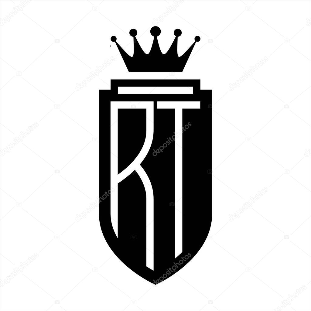 RT Vector logo initials shield with royal crown minimalist, elegant style with inside shield outline