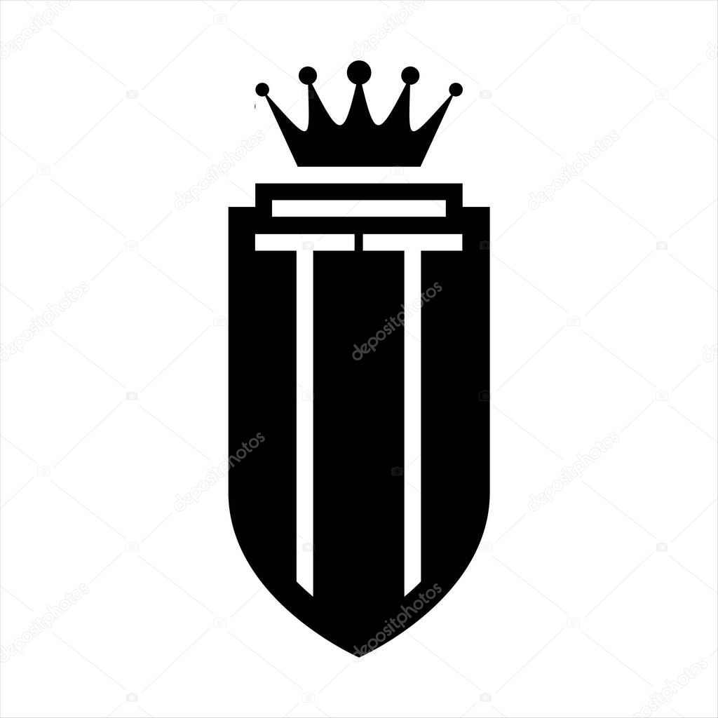 TT Vector logo initials shield with royal crown minimalist, elegant style with inside shield outline