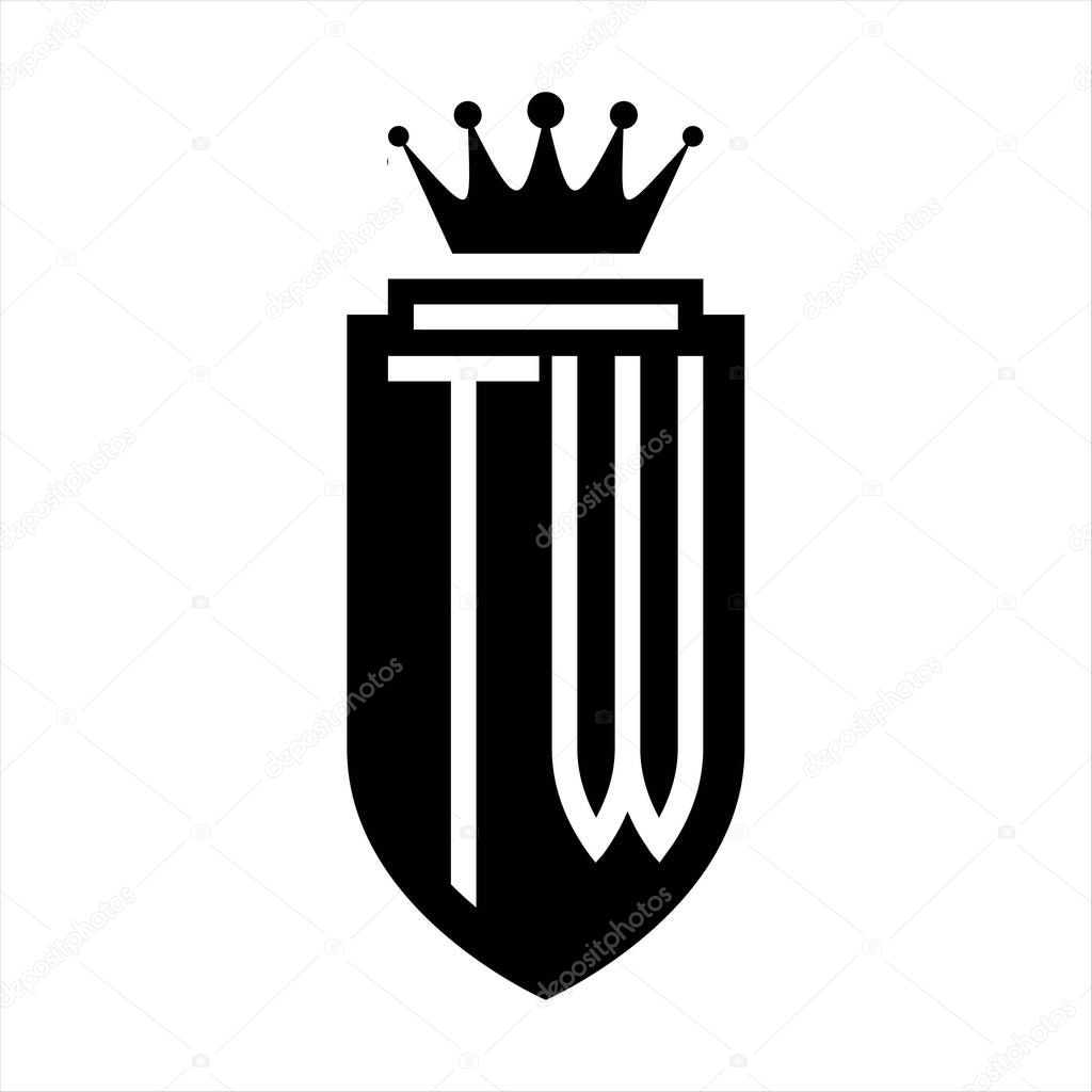 TW Vector logo initials shield with royal crown minimalist, elegant style with inside shield outline