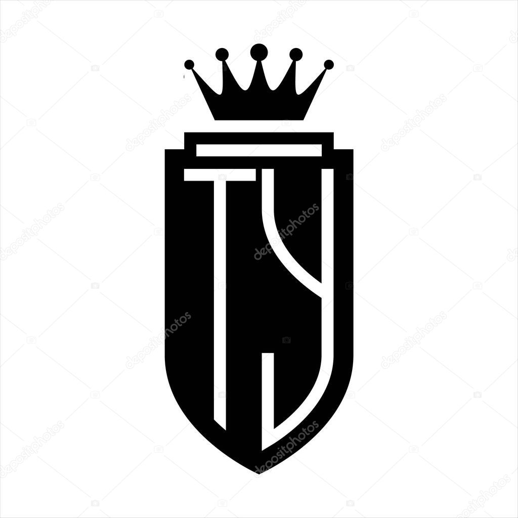 TY Vector logo initials shield with royal crown minimalist, elegant style with inside shield outline