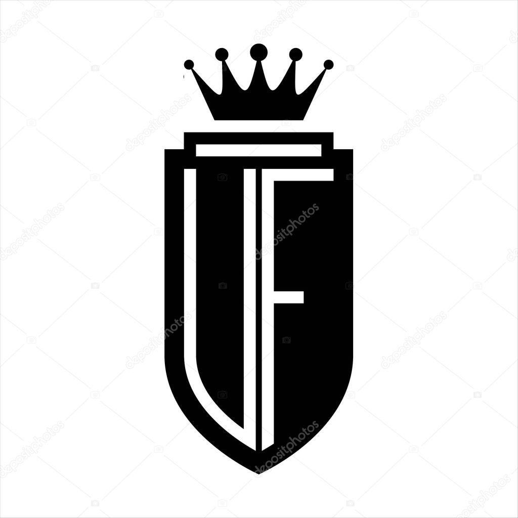 UF Vector logo initials shield with royal crown minimalist, elegant style with inside shield outline
