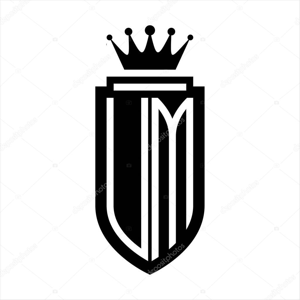 UM Vector logo initials shield with royal crown minimalist, elegant style with inside shield outline
