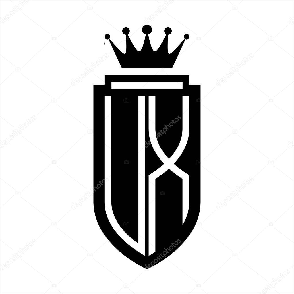 UX Vector logo initials shield with royal crown minimalist, elegant style with inside shield outline