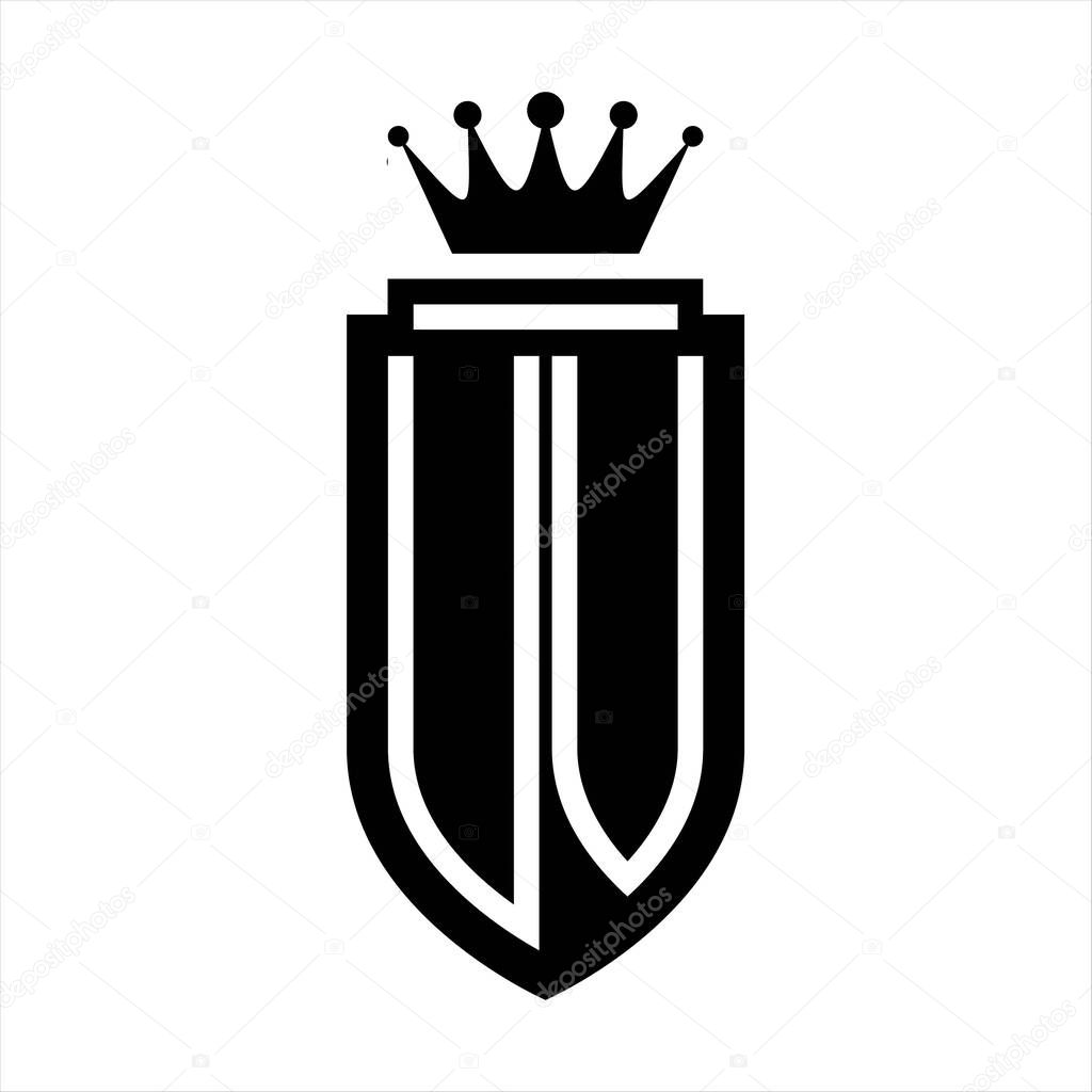 UV Vector logo initials shield with royal crown minimalist, elegant style with inside shield outline