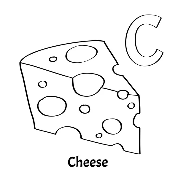 Векторная буква алфавита С, страница раскраски. Сыр — стоковый вектор