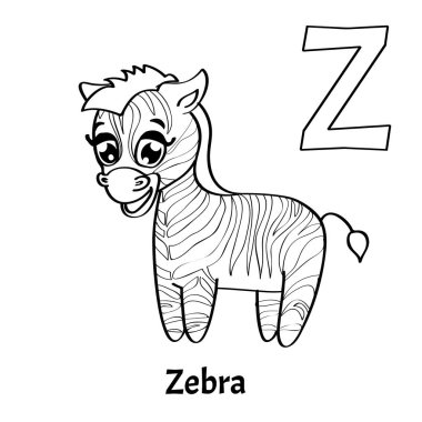 Vektör alfabesi harfi Z, boyama sayfası. Zebra