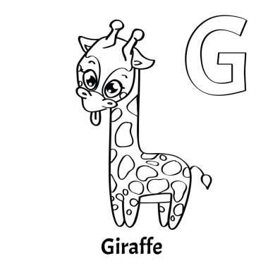 Vektör alfabesi harfi G, boyama sayfası. Zürafa