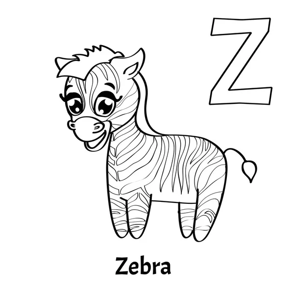 Alfabeto vetorial letra Z, página para colorir. Zebra. — Vetor de Stock