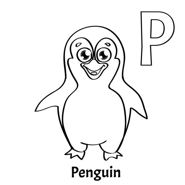 Vector alphabet letter P, coloring page. Penguin — Stock Vector