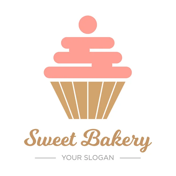 甘いパン屋さん 可愛いカップケーキだ レストランメニュー パン屋 ペストリーショップのロゴ ベクトル — ストックベクタ