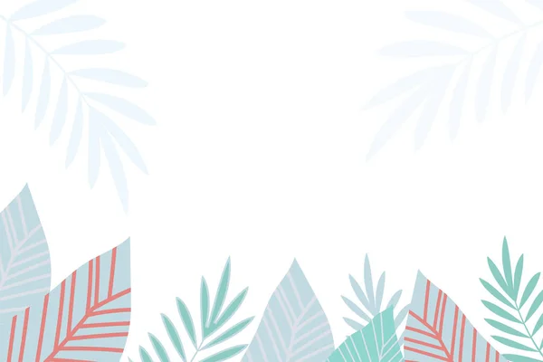 Obdélníkový rám s palmovými listy. Modrá, růžová, listy na bílém pozadí. — Stockový vektor