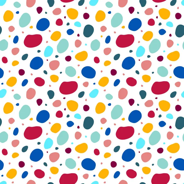 Nahtloses Muster mit bunten handgezeichneten Punkten auf weißem Hintergrund, Vektor-Illustration — Stockvektor