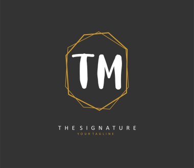 T M TM Initial letter handwriting and signature logo. A concept handwriting initial logo with template element.
