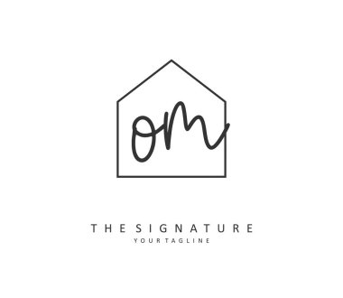 O M OM Initial letter handwriting and signature logo. A concept handwriting initial logo with template element.