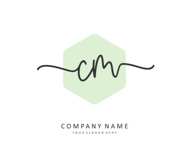 C M CM Initial letter handwriting and signature logo. A concept handwriting initial logo with template element.