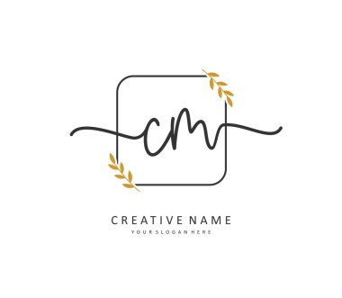 C M CM Initial letter handwriting and signature logo. A concept handwriting initial logo with template element.