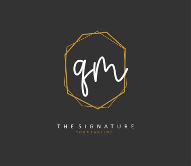 Q M QM Initial letter handwriting and signature logo. A concept handwriting initial logo with template element.