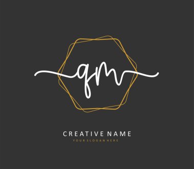 Q M QM Initial letter handwriting and signature logo. A concept handwriting initial logo with template element.