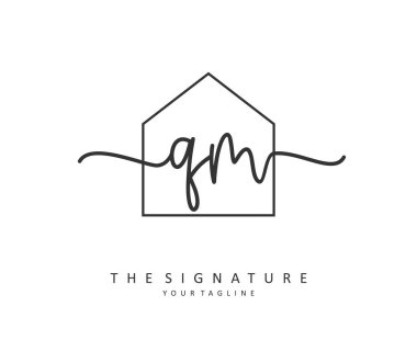 Q M QM Initial letter handwriting and signature logo. A concept handwriting initial logo with template element.